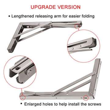 YUMORE Folding Shelf Brackets 12", Max Load: 330lb Heavy Duty Stainless Steel Collapsible Shelf Brac...