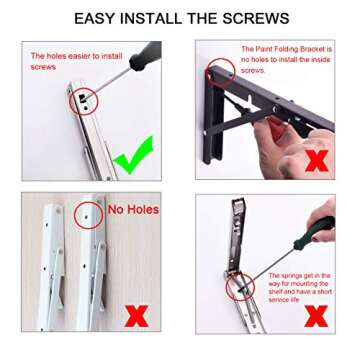 YUMORE Folding Shelf Brackets 12", Max Load: 330lb Heavy Duty Stainless Steel Collapsible Shelf Bracket for Table Work Bench, Space Saving DIY Bracket, Pack of 2