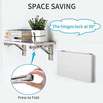 YUMORE Folding Shelf Brackets 12", Max Load: 330lb Heavy Duty Stainless Steel Collapsible Shelf Bracket for Table Work Bench, Space Saving DIY Bracket, Pack of 2