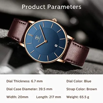 BEN NEVIS Watch, Mens Watch, Minimalist Fashion Simple Wrist Watch Analog Date with Leather Strap Brown Blue