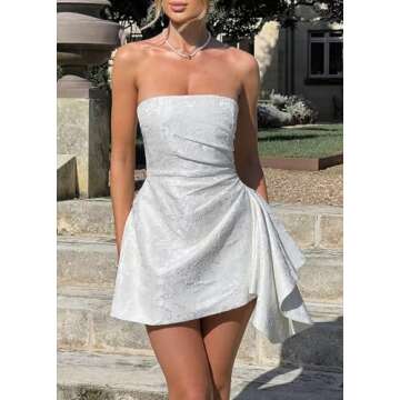 Smileven Women's Formal Dresses Yellow Mini Jacquard Satin Strapless Homecoming Dresses 2024 Short A...