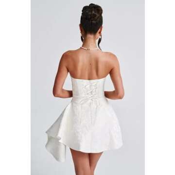 Smileven Women's Formal Dresses Yellow Mini Jacquard Satin Strapless Homecoming Dresses 2024 Short A Line Cocktail HOCO Dresses US4