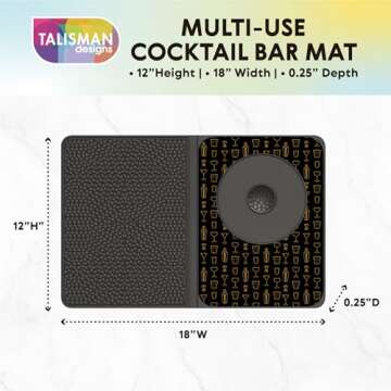 Talisman Designs Original Multi-Use Cocktail Bar Mat for Countertop | 9 x 12 | Black | Versatile Bar...