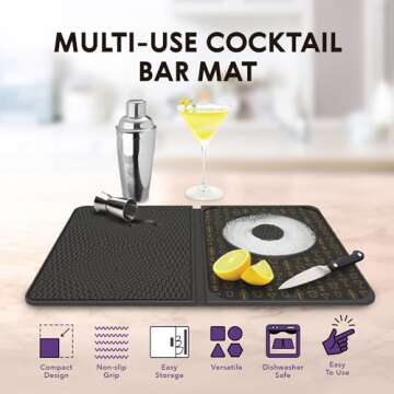 Talisman Designs Original Multi-Use Cocktail Bar Mat for Countertop | 9 x 12 | Black | Versatile Bar Spill Mat | Slice & Prep Cutting Board | Non-Slip Work Surface | Home Bar Accessory