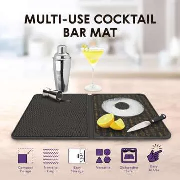 Talisman Designs Original Multi-Use Cocktail Bar Mat for Countertop | 9 x 12 | Black | Versatile Bar Spill Mat | Slice & Prep Cutting Board | Non-Slip Work Surface | Home Bar Accessory