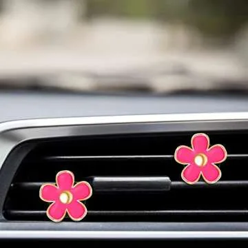 Frienda 6 Pcs Daisy Flower Air Vent Clip Accessories Air Conditioning Outlet Clip Car Air Freshener Dashboard Accessories Charm Car Inter Decor(2.5 cm, 3 cm, 3.3 cm,Red)