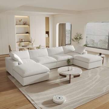 WJShome Cloud Modular Sectional Sofa with 2 Storage Ottomans,160.6" U Shaped Sofa Couch,Minimalist Wide Deep Seat Convertible CouchesSofa Covers Washable&Replaceable,White