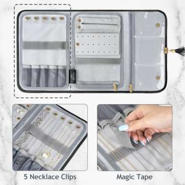 MATEIN Black Jewelry Organizer, Vegan Leather Big Jewelry Travel Rolls with Clear Pockets, Tangle-Free Necklace Holder for Daily Jewels Earrings Rings Bracelets, Great Gifts for Women