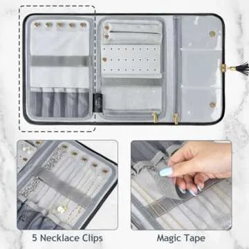 MATEIN Black Jewelry Organizer, Vegan Leather Big Jewelry Travel Rolls with Clear Pockets, Tangle-Free Necklace Holder for Daily Jewels Earrings Rings Bracelets, Great Gifts for Women