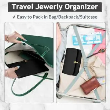 MATEIN Black Jewelry Organizer, Vegan Leather Big Jewelry Travel Rolls with Clear Pockets, Tangle-Free Necklace Holder for Daily Jewels Earrings Rings Bracelets, Great Gifts for Women