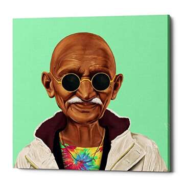 Epic Graffiti Mahatma Gandhi Gisele Canvas Wall Art by Shimon Illustrations, 12" X 12", Green