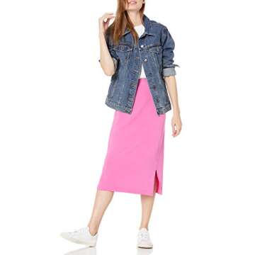 Amazon Essentials Women's Pull-On Knit Midi Skirt (Available in Plus Size), Bright Pink, X-Small