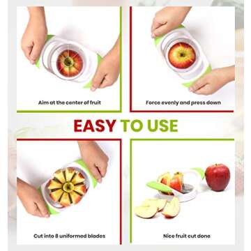 Utopia Kitchen Apple Corer and Slicer Fruit Cutter Apple Divider Wedger Stainless Steel Slicer for Fruits and Vegetables Ergonomic Handle Easy Grip 8 Sharp Blades Green