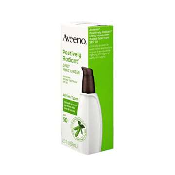 Aveeno Positively Radiant Daily Facial Moisturizer with Total Soy Complex and Broad Spectrum SPF 30 Sunscreen, Oil-Free and Non-Comedogenic, 2.5 fl. oz