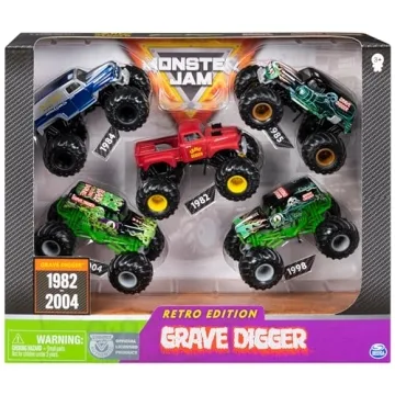 Monster Jam Grave Digger Monster Truck 5pc Value Pack: 1:64 Scale Retro Die-Cast Gift Set with Iconi...