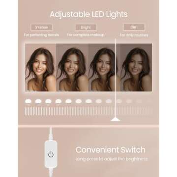 VASAGLE Vanity Desk with Mirror and Lights, 35.4-Inch Wide Makeup Vanity with Upholstered Vanity Stool, Power Outlets, Dimmable LED Lights, Storage Drawer, for Bedroom, Cloud White URDT128W01