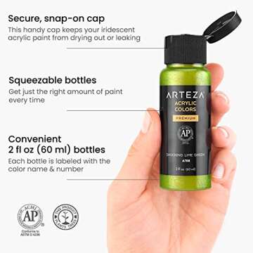 ARTEZA Iridescent Acrylic Paint Set of 10 Galaxy tones Colors Bottles, Shimmer Water-Based Artist Paints, Art Supplies for Canvas, Wood, Rocks, Fabrics