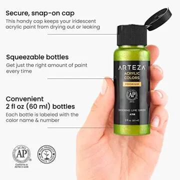 ARTEZA Iridescent Acrylic Paint Set of 10 Galaxy tones Colors Bottles, Shimmer Water-Based Artist Paints, Art Supplies for Canvas, Wood, Rocks, Fabrics