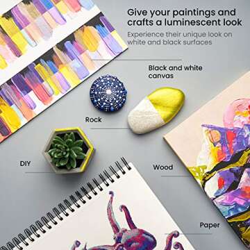 ARTEZA Iridescent Acrylic Paint Set of 10 Galaxy tones Colors Bottles, Shimmer Water-Based Artist Paints, Art Supplies for Canvas, Wood, Rocks, Fabrics