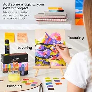 ARTEZA Iridescent Acrylic Paint Set of 10 Galaxy tones Colors Bottles, Shimmer Water-Based Artist Paints, Art Supplies for Canvas, Wood, Rocks, Fabrics