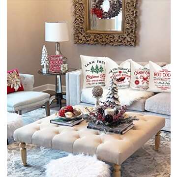 Kithomer Farmhouse Christmas Pillow Covers 18x18 Set of 4 Rustic Winter Holiday Xmas Decor Christmas...