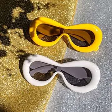 Freckles Mark Cool Chunky Y2K Oversized Sunglasses for Men Women Funky Inflated Rimmmed Shield Fun Cat Eye Sun Glasses (White)