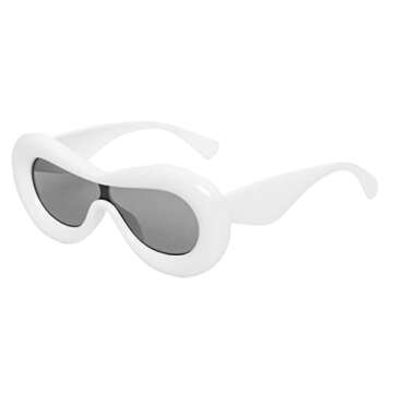 Freckles Mark Cool Chunky Y2K Oversized Sunglasses for Men Women Funky Inflated Rimmmed Shield Fun Cat Eye Sun Glasses (White)
