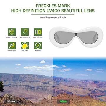 Freckles Mark Cool Chunky Y2K Oversized Sunglasses for Men Women Funky Inflated Rimmmed Shield Fun Cat Eye Sun Glasses (White)