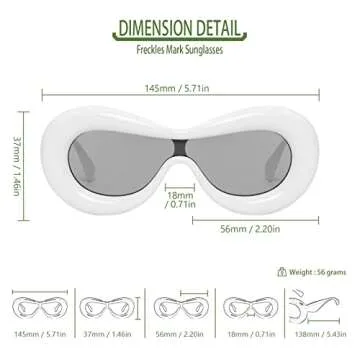 Freckles Mark Cool Chunky Y2K Oversized Sunglasses for Men Women Funky Inflated Rimmmed Shield Fun Cat Eye Sun Glasses (White)