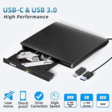 External DVD Drive USB 3.0 Type-C CD Burner Portable CD +/-RW Drive DVD Player for ROM Rewriter Burn...