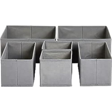 Amazon Basics Cloth Drawer Storage Organizer Boxes for Socks, Underwear and Baby Items, Set of 6, Gray