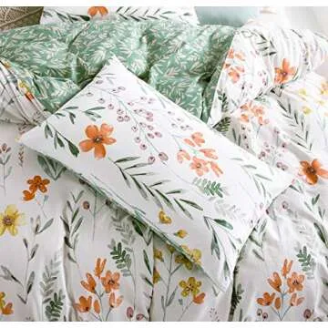 SLEEPBELLA Duvet Cover Set 600 Thread Count Cotton Bedding Set (Twin, White&Green Floral)