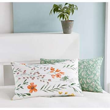 SLEEPBELLA Duvet Cover Set 600 Thread Count Cotton Bedding Set (Twin, White&Green Floral)
