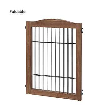 unipaws 44" Wide Dog Gate and Extension Kit, Free Standing Pet Gate, Wooden Dog Gates for Stairs, Doorway, Indoor Safety Fence for Dogs, 31.5" Height, Walnut