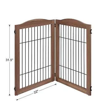 unipaws 44" Wide Dog Gate and Extension Kit, Free Standing Pet Gate, Wooden Dog Gates for Stairs, Doorway, Indoor Safety Fence for Dogs, 31.5" Height, Walnut