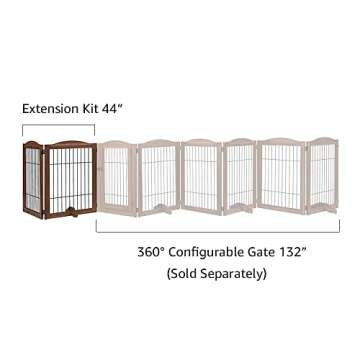unipaws 44" Wide Dog Gate and Extension Kit, Free Standing Pet Gate, Wooden Dog Gates for Stairs, Doorway, Indoor Safety Fence for Dogs, 31.5" Height, Walnut