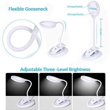 Magnifying Glass - Extra Large 5.5 Inch Lens Magnifying Lamp & Sturdy Base - Desktop Magnifier Light Stand for Close-up Work, Reading, Hobbies, Crafts, Reading, Sewing (5X 10X)