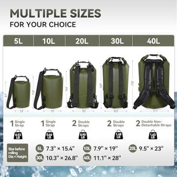 MARCHWAY Floating Waterproof Dry Bag Backpack 5L/10L/20L/30L/40L, Roll Top Sack Keeps Gear Dry for Kayaking, Rafting, Boating, Swimming, Camping, Hiking, Beach, Fishing (Army Green, 20L)