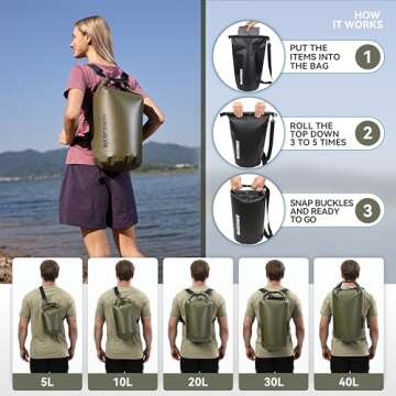 MARCHWAY Floating Waterproof Dry Bag Backpack 5L/10L/20L/30L/40L, Roll Top Sack Keeps Gear Dry for Kayaking, Rafting, Boating, Swimming, Camping, Hiking, Beach, Fishing (Army Green, 20L)