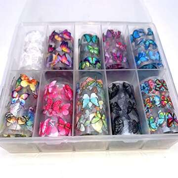 Butterfly Nail Foil Nail Art Sticker Nail Decal Flower Transfer Starry Sky Paper Colorful Nail Trans...