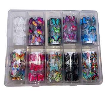 Butterfly Nail Foil Nail Art Sticker Nail Decal Flower Transfer Starry Sky Paper Colorful Nail Transfer Foils for Women Girls Fingernails Toenails Decorations