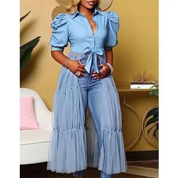 Ekaliy Women's Short Sleeve Round Neck High Low Asymmetrical Irregular Hem Casual Tops Blouse Shirt Dress L Blue