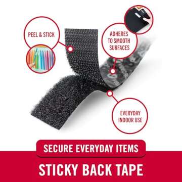 VELCRO Brand Sticky Back Tape Strips with Adhesive | 10 Count | Black 3 1/2 x 3/4 In | Hook and Loop...