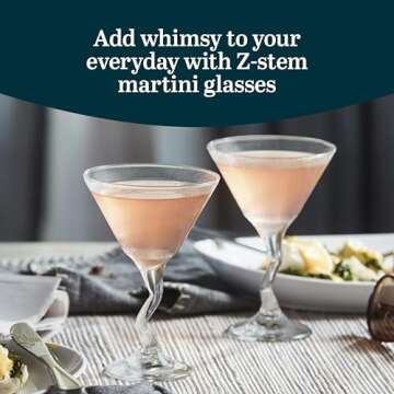 Libbey Martini Glasses Set of 4, Durable Unique Martini Glasses with Z-Stem, Dishwasher Safe Martini...