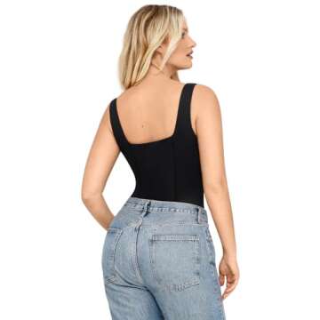 FeelinGirl Bodysuits for Women Tummy Control Sweetheart Neck Thong Bodysuit Tops 2024 Black Corset Tops XXL