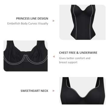 FeelinGirl Bodysuits for Women Tummy Control Sweetheart Neck Thong Bodysuit Tops 2024 Black Corset Tops XXL