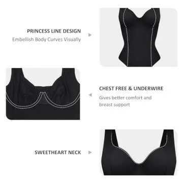 FeelinGirl Bodysuits for Women Tummy Control Sweetheart Neck Thong Bodysuit Tops 2024 Black Corset Tops XXL