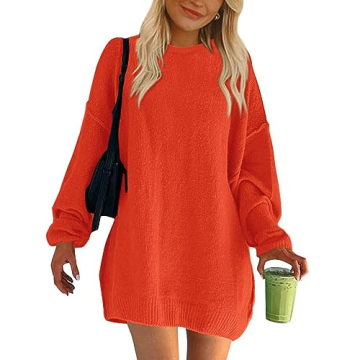 BTFBM 2025 Women’s Casual Oversized Sweater Dress - Soft Slouchy Pullover in Solid Orange