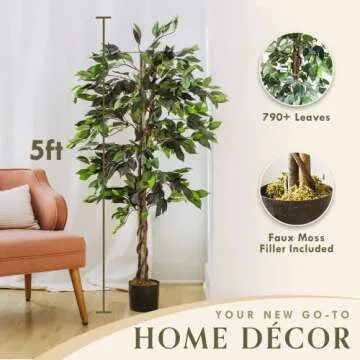 Artificial Trees for Home Decor Indoor - Fake Plants & Faux Plants Indoor - Fake Plants Tall Ficus T...