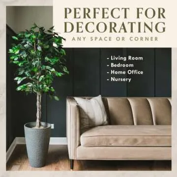 Artificial Trees for Home Decor Indoor - Fake Plants & Faux Plants Indoor - Fake Plants Tall Ficus Tree Artificial, Plants for Living Room Decor, Tall Fake Plants Indoor, Fake Tree Indoor - 5 Feet